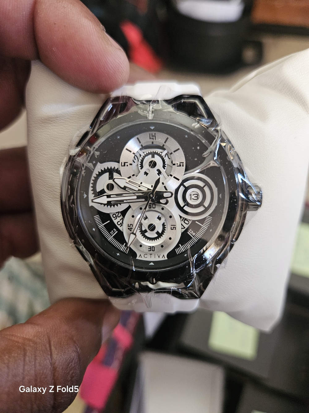 Activa White Silicone Strap Watch with Black and Silver Dial 43mm